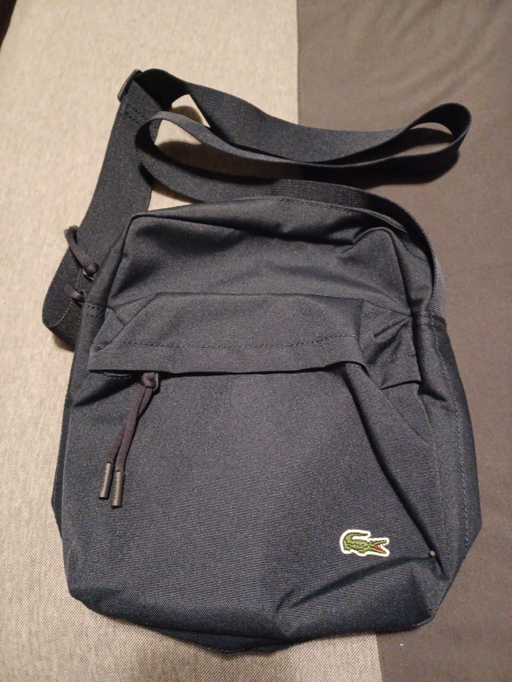 Lacoste Black Crossbody Messenger Bag with Crocodile Logo